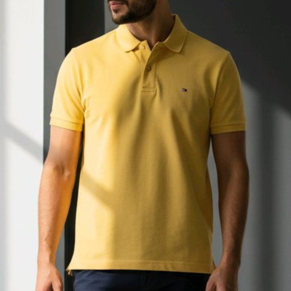 Tommy Hilfiger Yellow Polo Shirt Short Sleeve Custom Fit SzXL (ID38)
